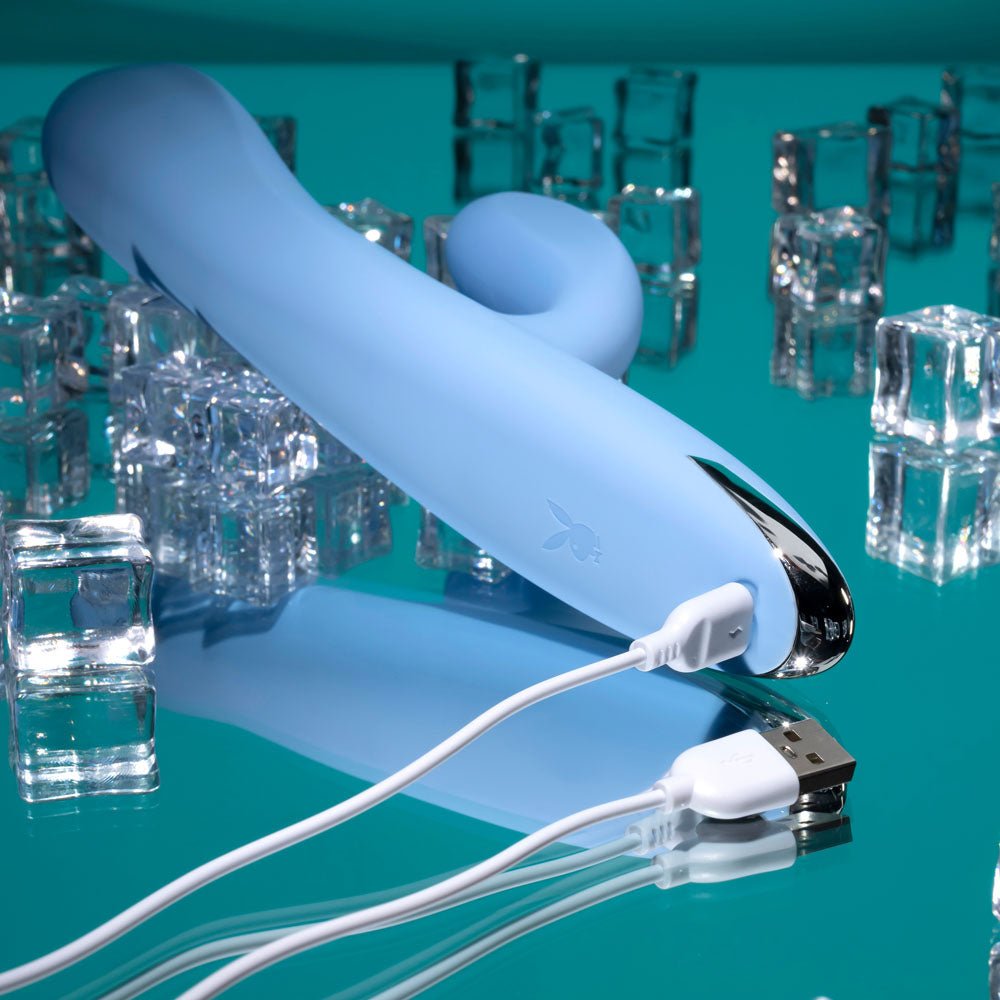 Playboy Pleasure UP AND AWAY - Blue 26.7 cm USB Rechargeable Rabbit Vibrator - Mr and Mrs D's