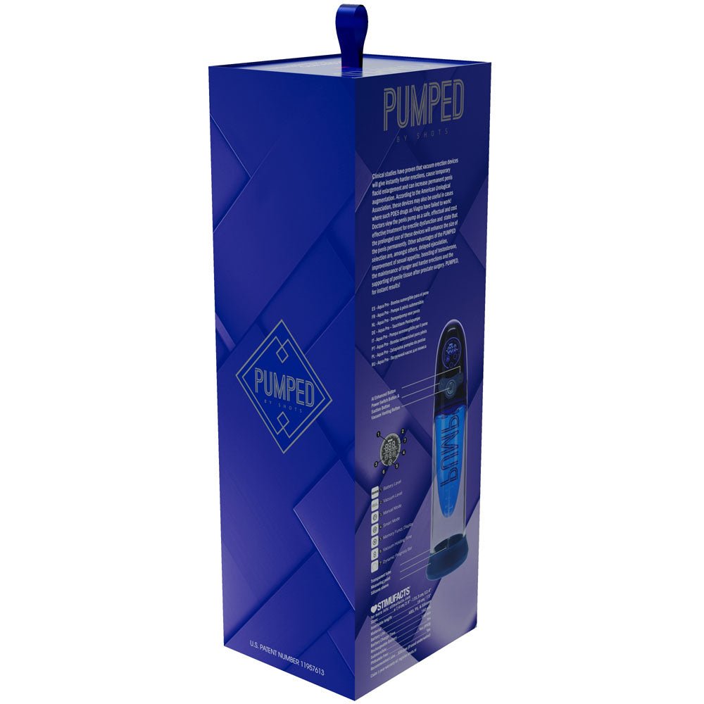 PUMPED Aqua - Pro AI - Enabled Submersible Auto Penis Pump - Blue/Clear USB Rechargeable - Mr and Mrs D's