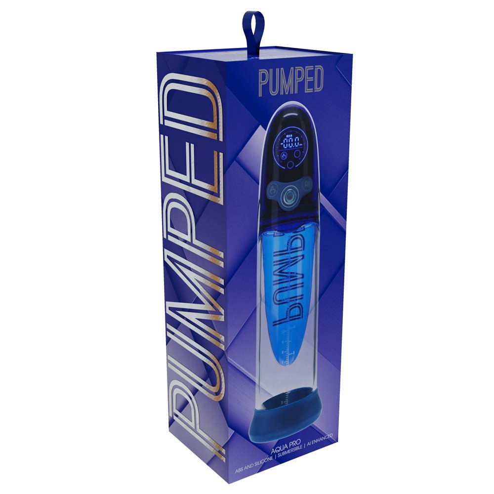 PUMPED Aqua - Pro AI - Enabled Submersible Auto Penis Pump - Blue/Clear USB Rechargeable - Mr and Mrs D's