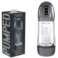 PUMPED SonicPull - Sucking And Vibrating Auto Masturbator Gunmetal Grey/Clear USB Rechargeable - Mr and Mrs D's
