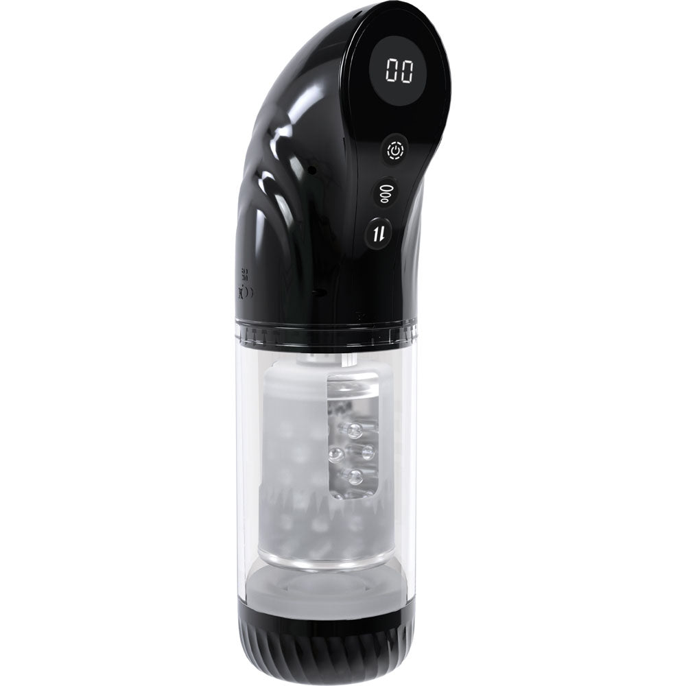 PUMPED Strokemate - Sucking Rotating and Thrusting Auto Masturbator Black/Clear USB Rechargeable - Mr and Mrs D's
