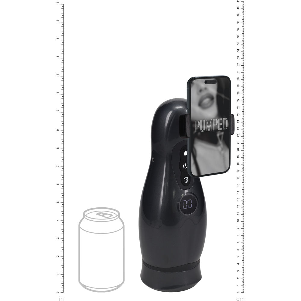 PUMPED Virtuo - Sucking And Vibrating Auto Masturbator Gunmetal Grey/Clear USB Rechargeable - Mr and Mrs D's