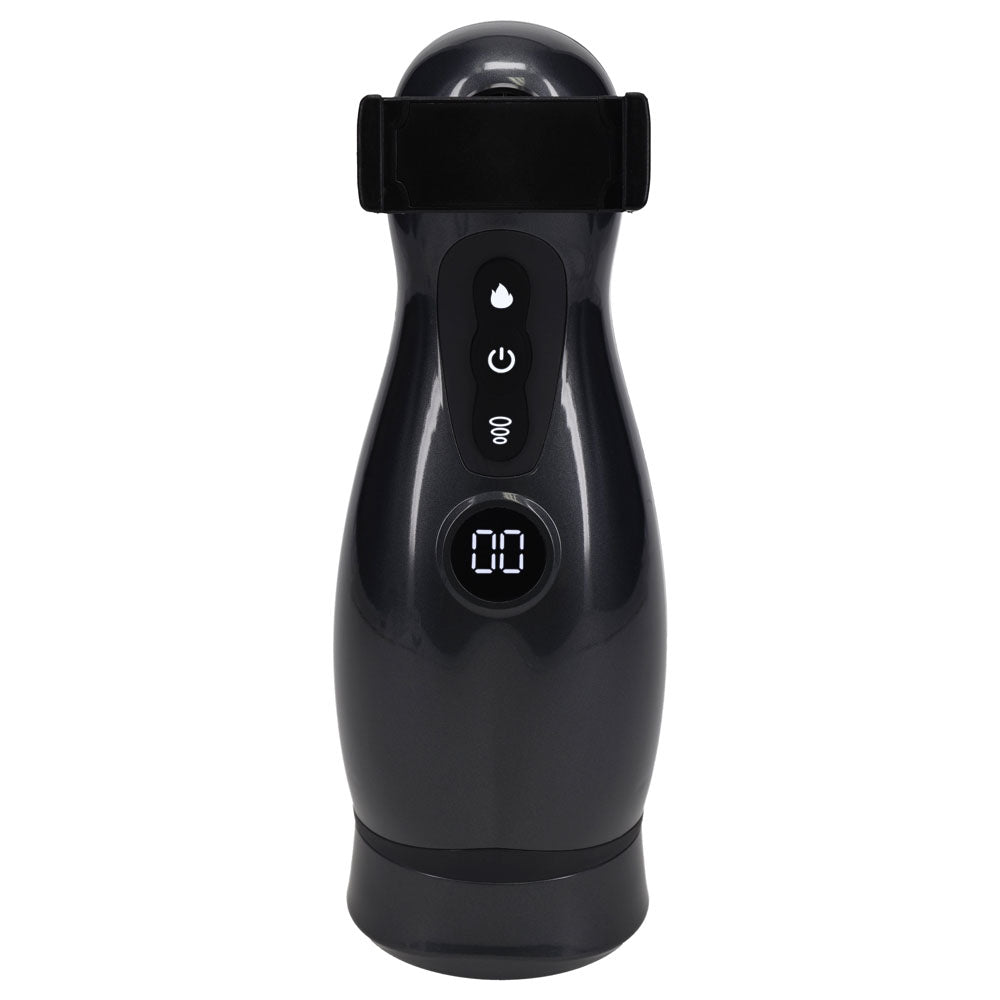 PUMPED Virtuo - Sucking And Vibrating Auto Masturbator Gunmetal Grey/Clear USB Rechargeable - Mr and Mrs D's