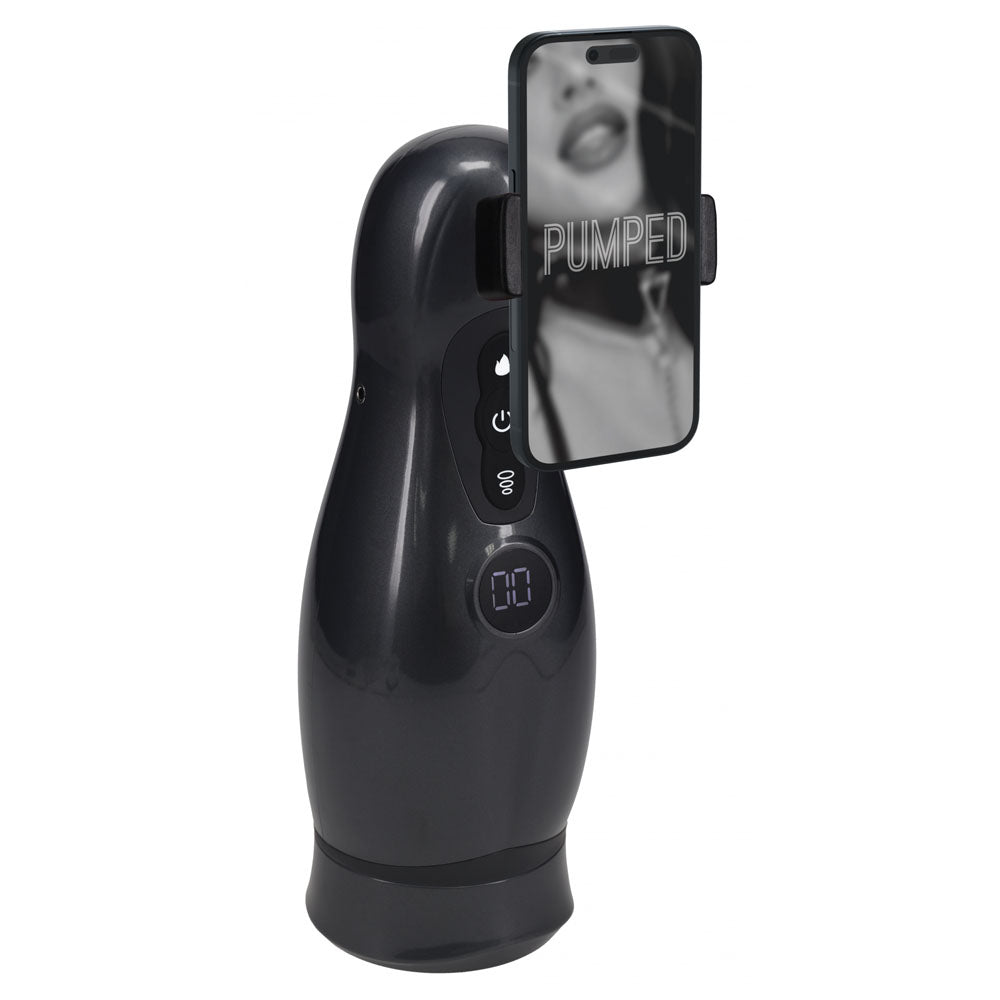 PUMPED Virtuo - Sucking And Vibrating Auto Masturbator Gunmetal Grey/Clear USB Rechargeable - Mr and Mrs D's