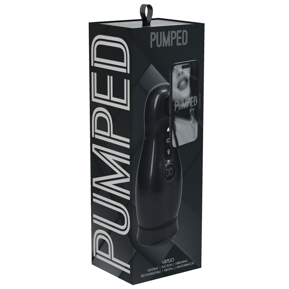 PUMPED Virtuo - Sucking And Vibrating Auto Masturbator Gunmetal Grey/Clear USB Rechargeable - Mr and Mrs D's