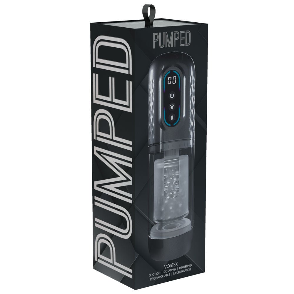 PUMPED Vortex - Sucking Rotating and Thrusting Auto Masturbator Gunmetal Grey/Clear USB Rechargeable - Mr and Mrs D's