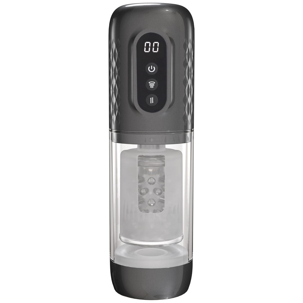 PUMPED Vortex - Sucking Rotating and Thrusting Auto Masturbator Gunmetal Grey/Clear USB Rechargeable - Mr and Mrs D's