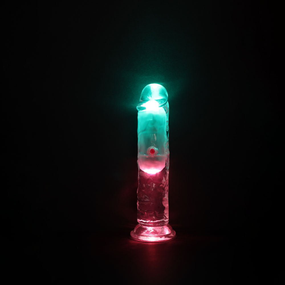 REALROCK 6'' No Balls Wireless Rechargeable LED Vibrating Dong - Clear with LED 16.5 cm USB Rechargeable Vibrating Dong with Remote - DONGS - Mr and Mrs D's