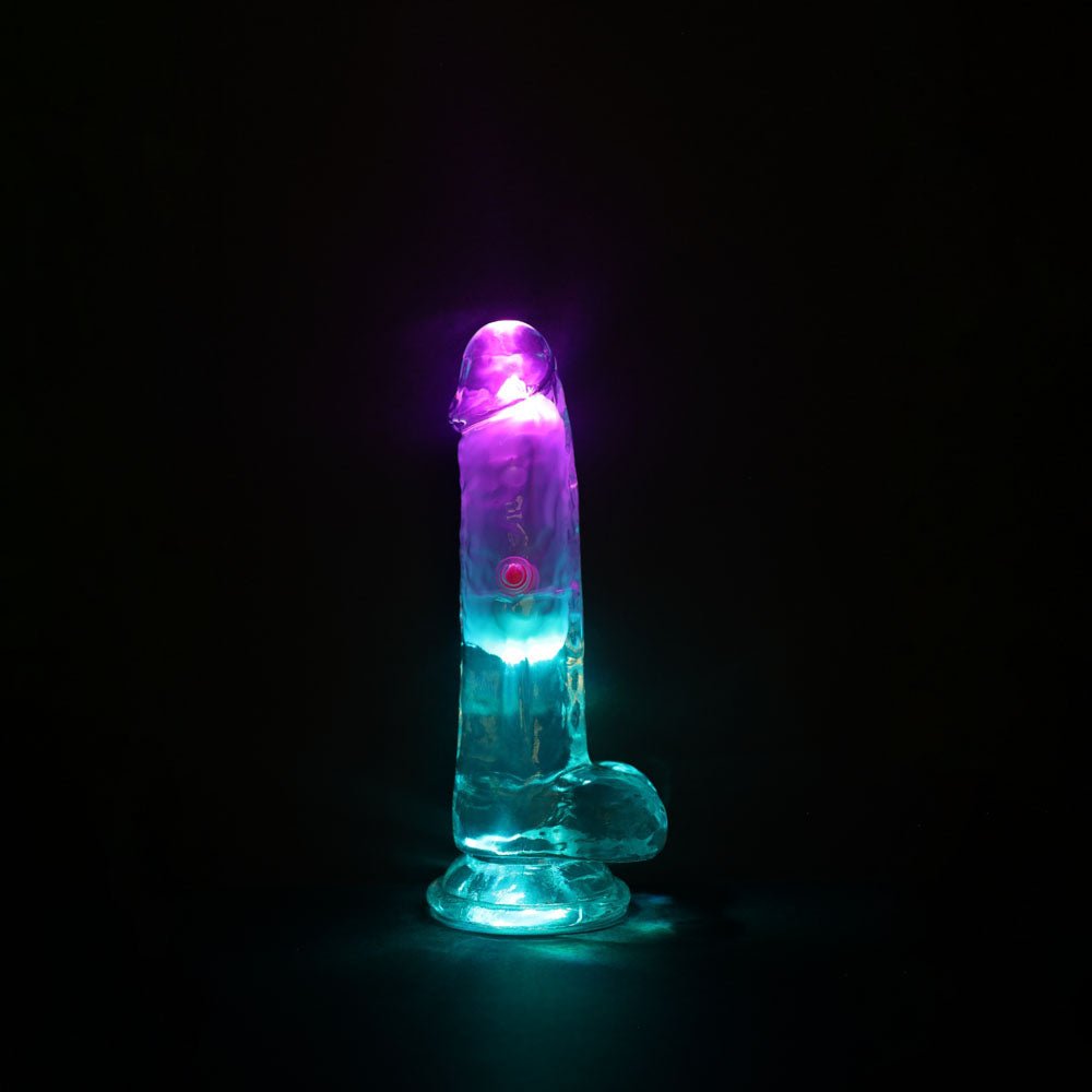 REALROCK 6'' with Balls Wireless Rechargeable LED Vibrating Dong - Clear with LED 16.2 cm USB Rechargeable Vibrating Dong with Remote - Mr and Mrs D's