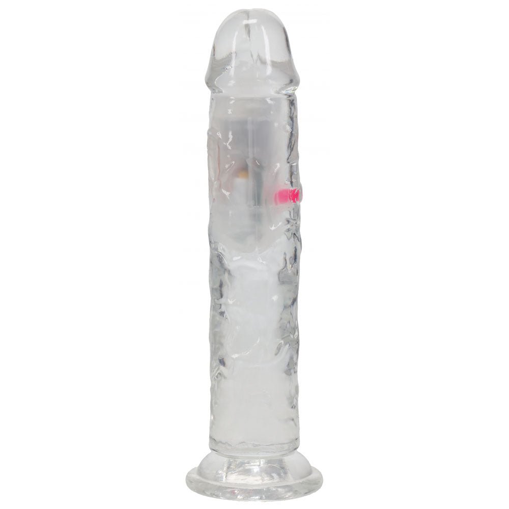 REALROCK 7'' No Balls Wireless Rechargeable LED Vibrating Dong - Clear with LED 20 cm USB Rechargeable Vibrating Dong with Remote - Mr and Mrs D's