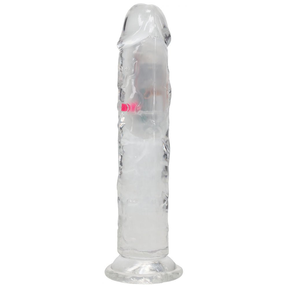REALROCK 7'' No Balls Wireless Rechargeable LED Vibrating Dong - Clear with LED 20 cm USB Rechargeable Vibrating Dong with Remote - Mr and Mrs D's