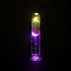 REALROCK 7'' No Balls Wireless Rechargeable LED Vibrating Dong - Clear with LED 20 cm USB Rechargeable Vibrating Dong with Remote - Mr and Mrs D's