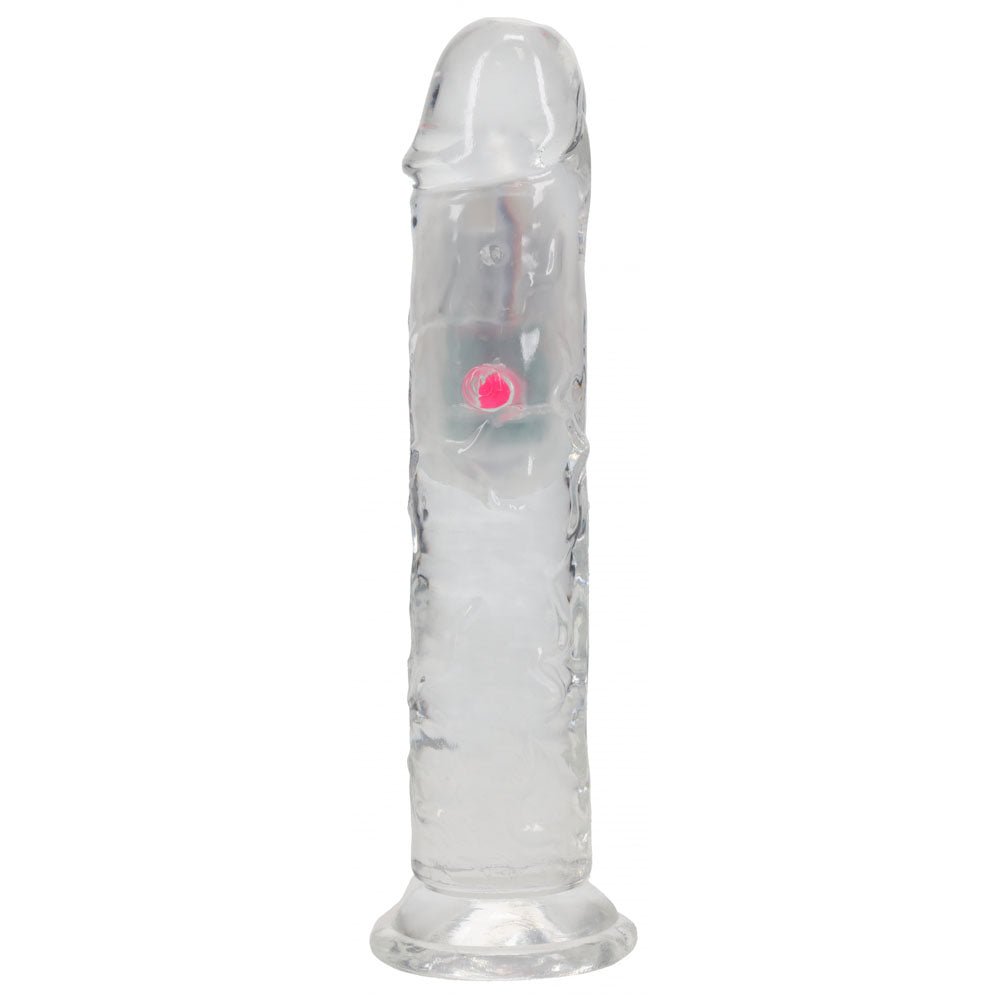 REALROCK 7'' No Balls Wireless Rechargeable LED Vibrating Dong - Clear with LED 20 cm USB Rechargeable Vibrating Dong with Remote - Mr and Mrs D's
