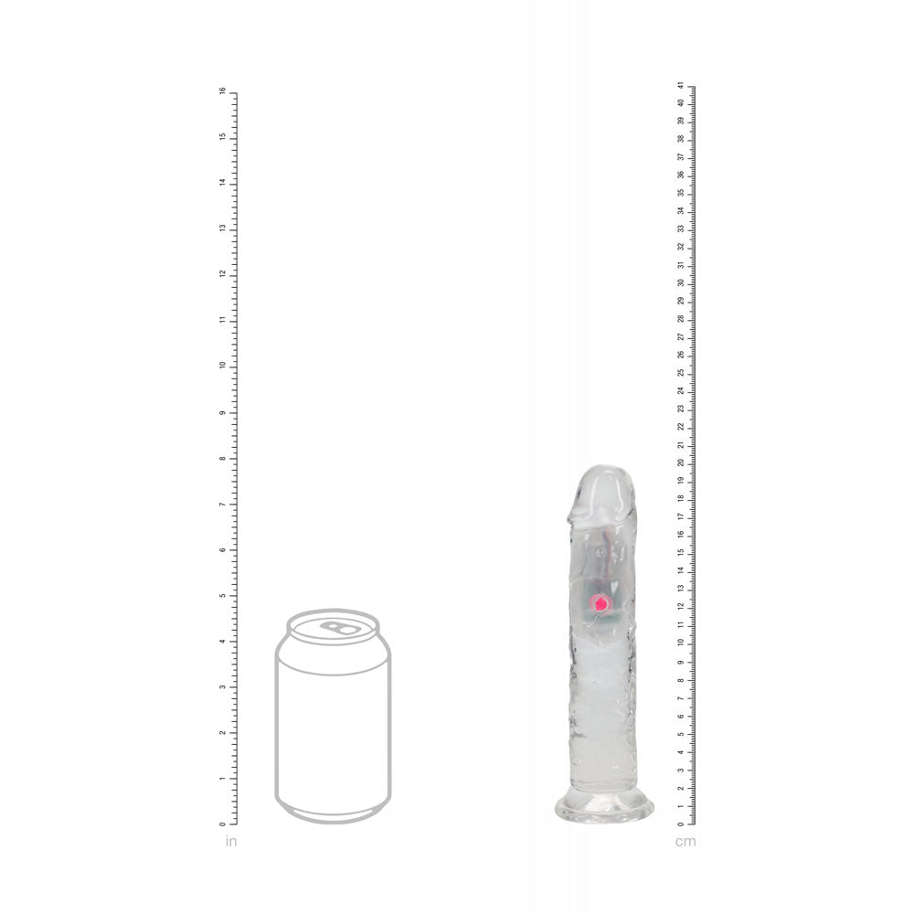 REALROCK 7'' No Balls Wireless Rechargeable LED Vibrating Dong - Clear with LED 20 cm USB Rechargeable Vibrating Dong with Remote - Mr and Mrs D's