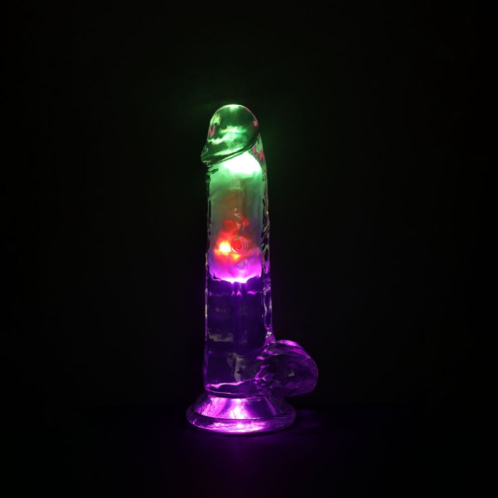 REALROCK 7'' with Balls Wireless Rechargeable LED Vibrating Dong - Clear with LED 19.5 cm USB Rechargeable Vibrating Dong with Remote - Mr and Mrs D's