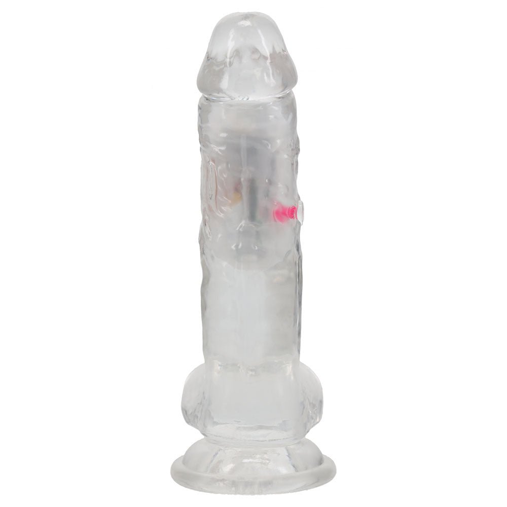 REALROCK 7'' with Balls Wireless Rechargeable LED Vibrating Dong - Clear with LED 19.5 cm USB Rechargeable Vibrating Dong with Remote - Mr and Mrs D's