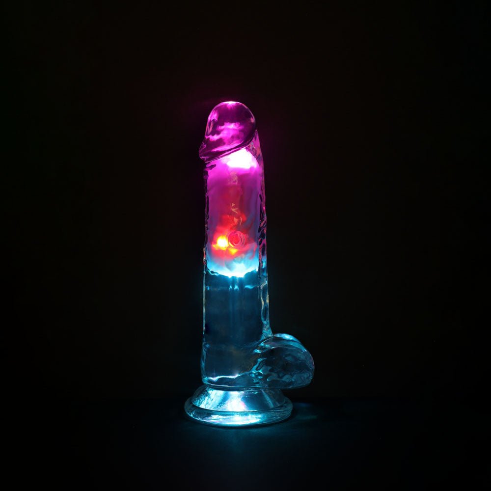 REALROCK 7'' with Balls Wireless Rechargeable LED Vibrating Dong - Clear with LED 19.5 cm USB Rechargeable Vibrating Dong with Remote - Mr and Mrs D's