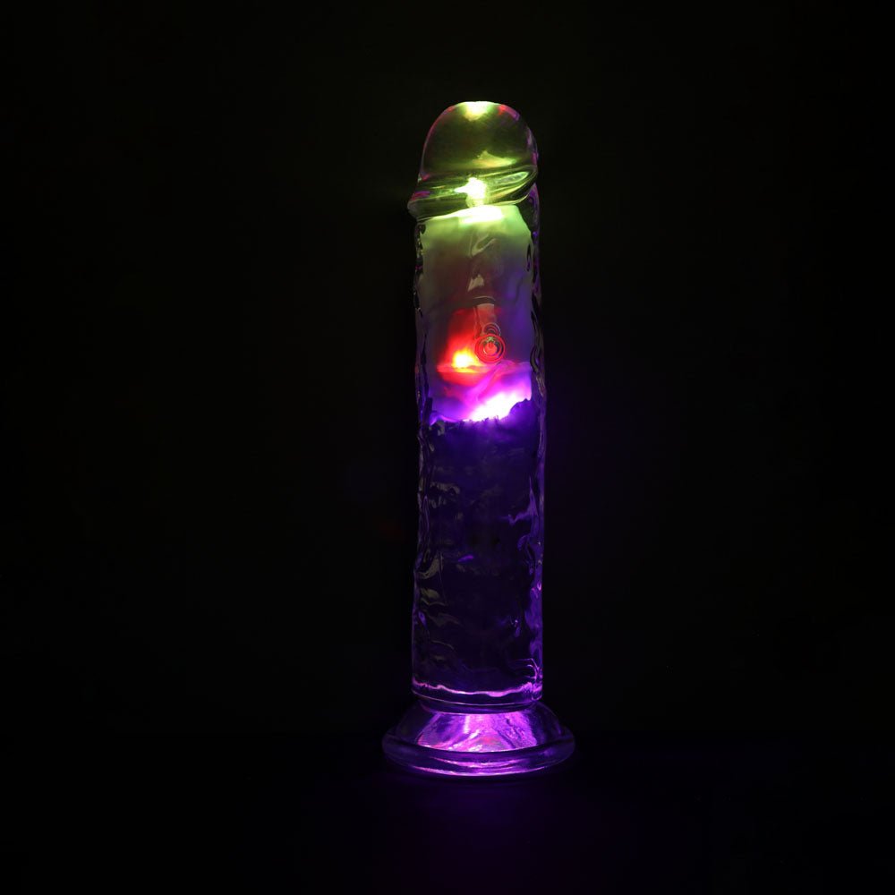 REALROCK 8'' Clear Wireless LED Vibrating Dong – USB Rechargeable 22cm with Remote - Mr and Mrs D's
