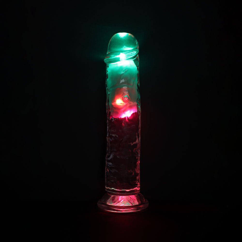 REALROCK 8'' Clear Wireless LED Vibrating Dong – USB Rechargeable 22cm with Remote - Mr and Mrs D's