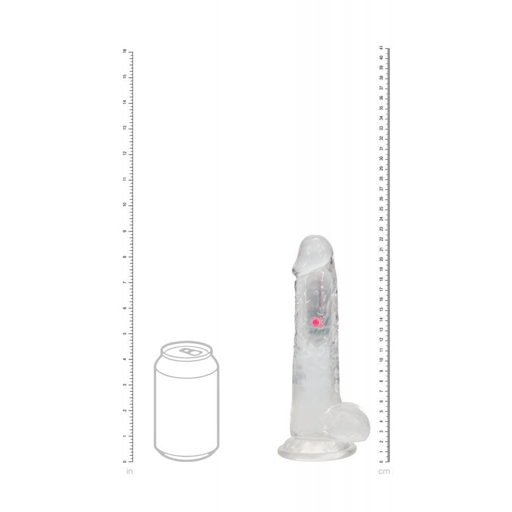 REALROCK 8'' with Balls Wireless Rechargeable LED Vibrating Dong - Clear with LED 22.5 cm USB Rechargeable Vibrating Dong with Remote - Mr and Mrs D's