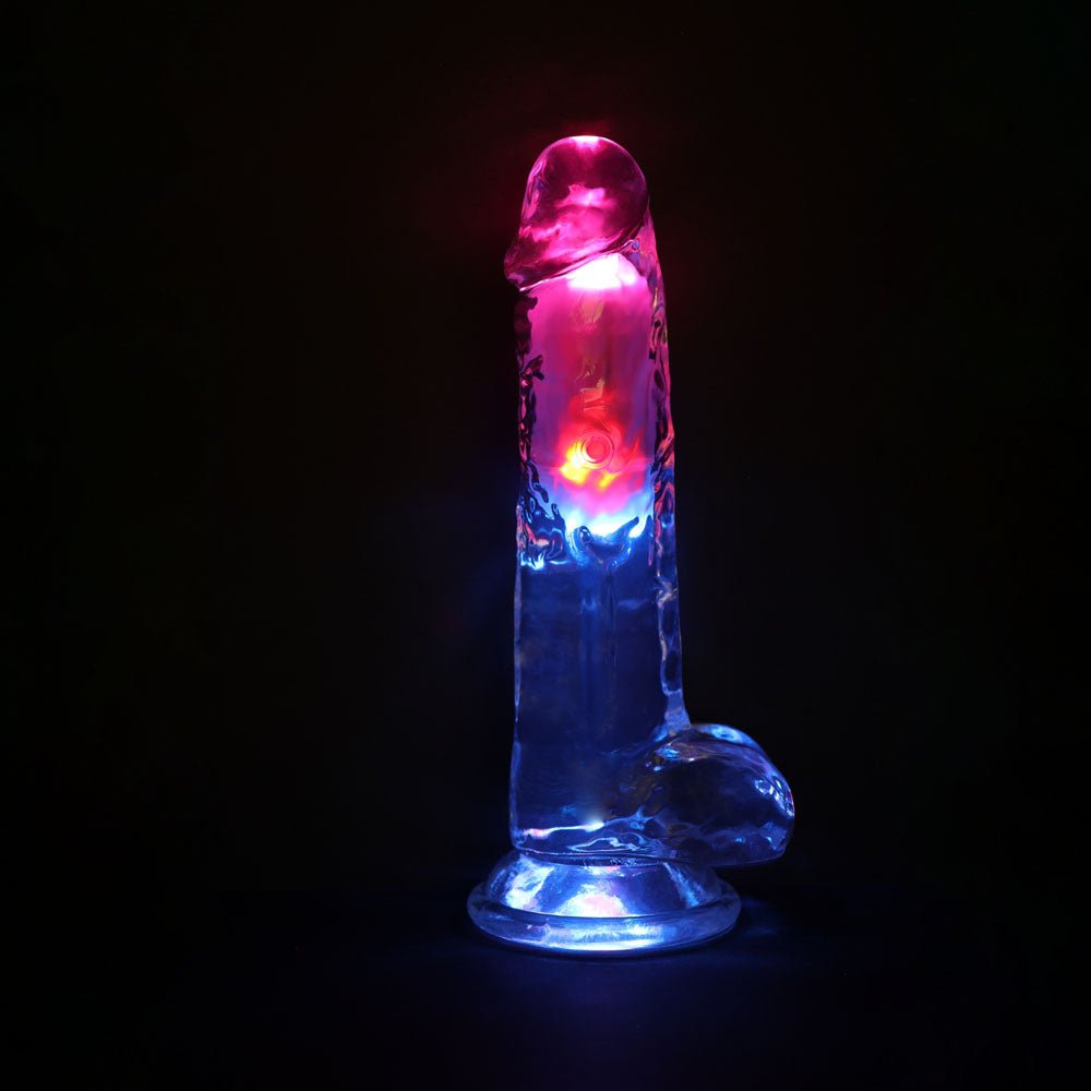 REALROCK 8'' with Balls Wireless Rechargeable LED Vibrating Dong - Clear with LED 22.5 cm USB Rechargeable Vibrating Dong with Remote - Mr and Mrs D's