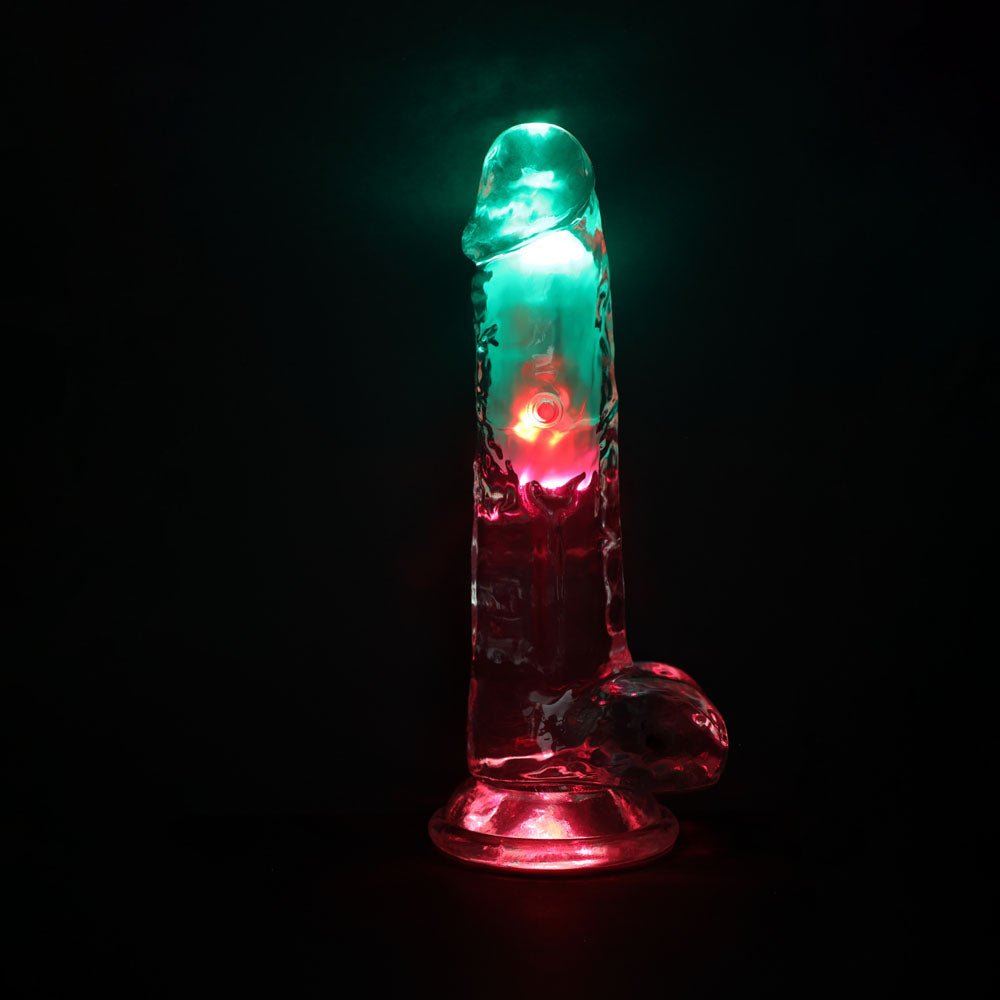 REALROCK 8'' with Balls Wireless Rechargeable LED Vibrating Dong - Clear with LED 22.5 cm USB Rechargeable Vibrating Dong with Remote - Mr and Mrs D's