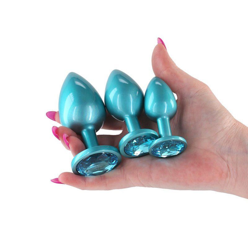 Rear Assets Metallic Butt Plugs Trainer Kit - Iridescent Teal - Set of 3 Sizes - ANAL TOYS - Mr and Mrs D's