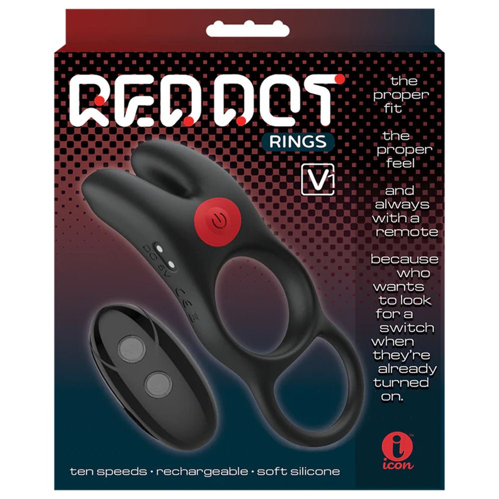 Red Dot Rings - V1 - Black Vibrating Cock Ring with Remote - COCK RINGS - Mr and Mrs D's