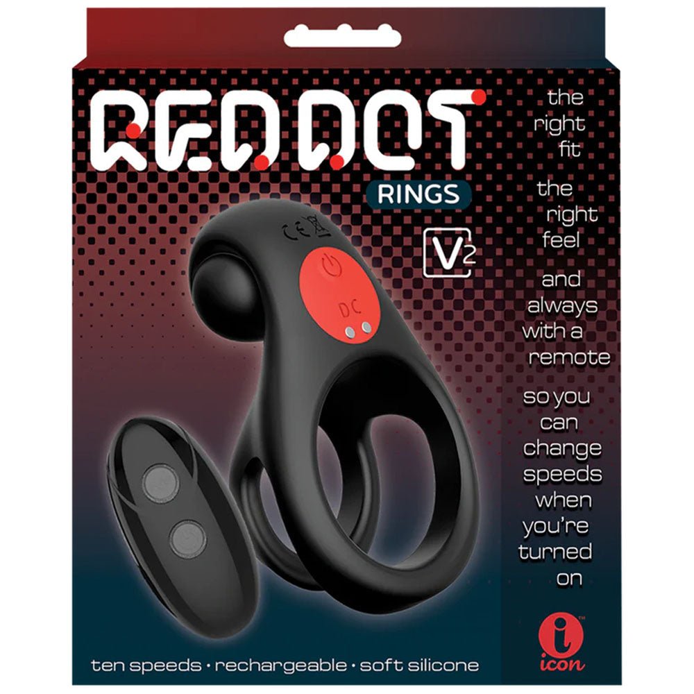 Red Dot Rings - V2 - Black Vibrating Cock & Ball Ring with Remote - COCK RINGS - Mr and Mrs D's