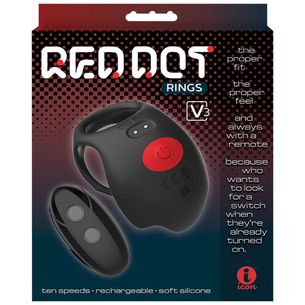 Red Dot Rings - V3 - Black Vibrating Cock & Ball Ring with Remote - COCK RINGS - Mr and Mrs D's