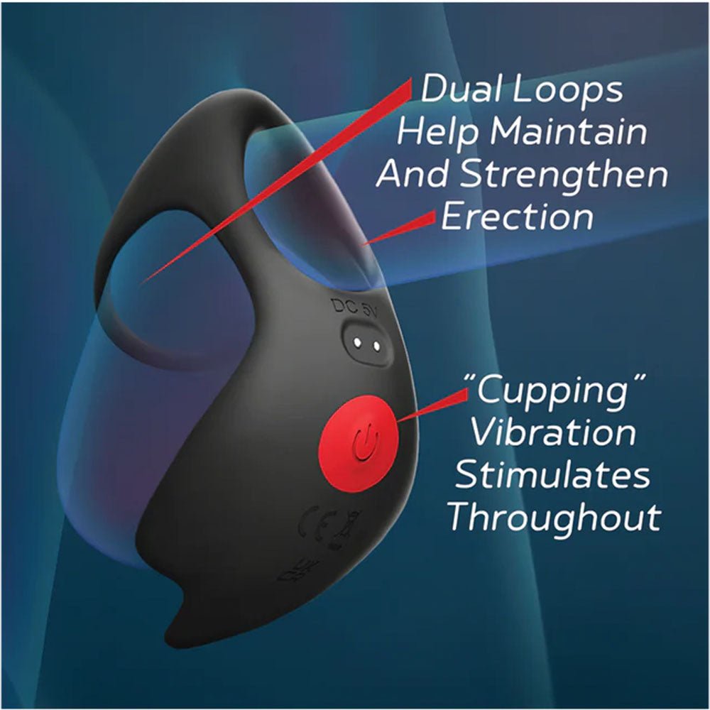 Red Dot Rings - V3 - Black Vibrating Cock & Ball Ring with Remote - COCK RINGS - Mr and Mrs D's