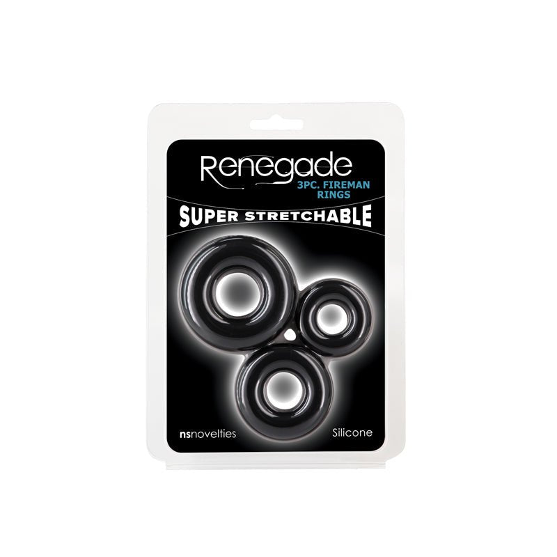 Renegade 3pc Fireman Rings - Black - Black Cock Rings - Set of 3 Sizes - COCK RINGS - Mr and Mrs D's