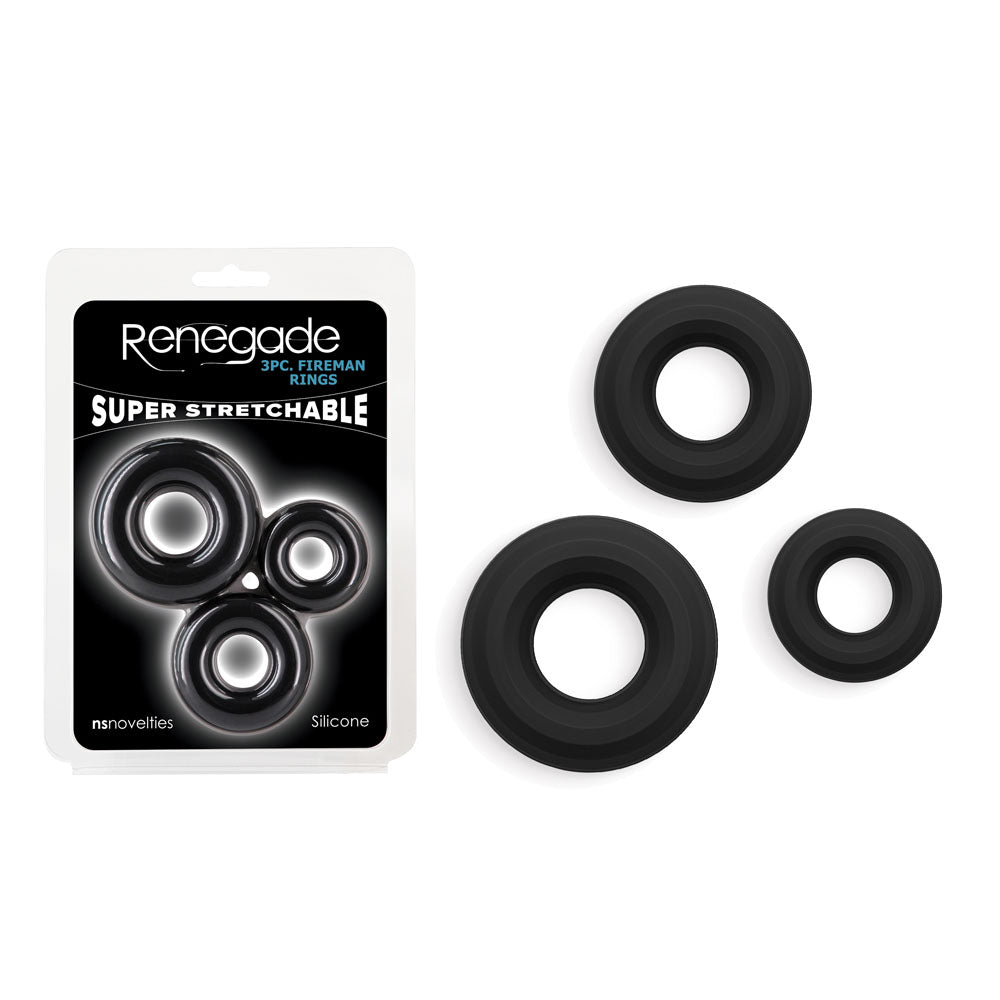 Renegade 3pc Fireman Rings - Black - Black Cock Rings - Set of 3 Sizes - Mr and Mrs D's
