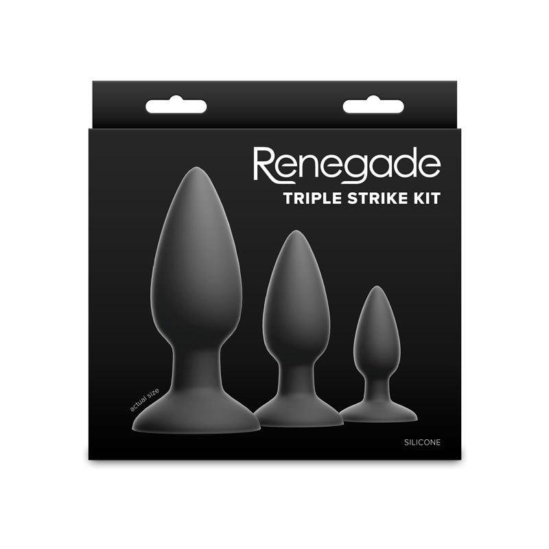 Renegade Triple Strike Kit - Black - Black Butt Plugs - Set of 3 Sizes - ANAL TOYS - Mr and Mrs D's