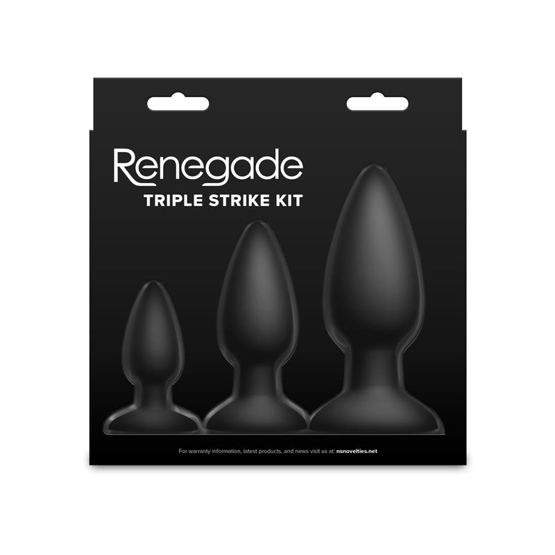 Renegade Triple Strike Kit - Black - Black Butt Plugs - Set of 3 Sizes - ANAL TOYS - Mr and Mrs D's