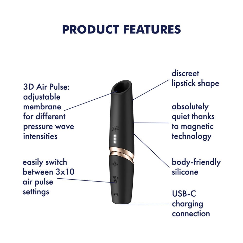 Satisfyer Perfect Kiss - Air Pulse Stimulator Vibrator Black - AIR PULSATION - PREMIUM - Mr and Mrs D's