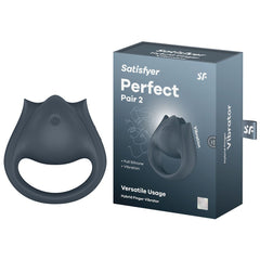 Satisfyer Perfect Pair 2 - Grey USB Rechargeable Vibrating Couples Ring Finger Vibrator - Mr and Mrs D's