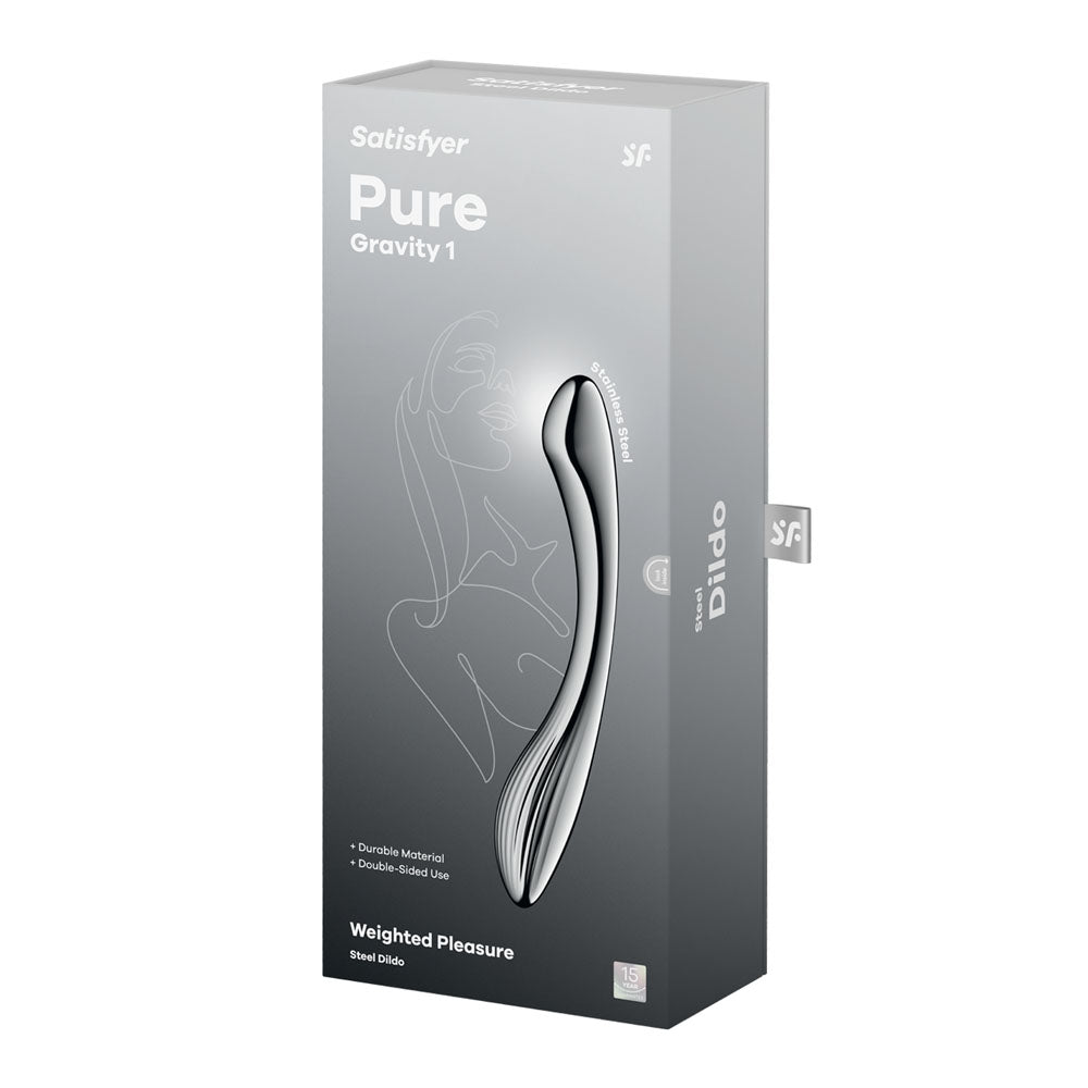 Satisfyer Pure Gravity 1 - Chrome Steel 22 cm Dildo - Mr and Mrs D's