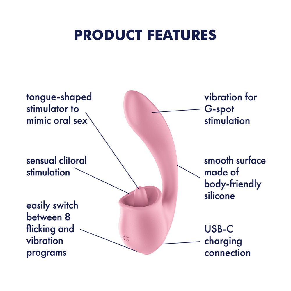 Satisfyer Tongue Genius - Pink USB Rechargeable Vibrator with Flicking Clit Stimulator - VIBRATORS - PREMIUM - Mr and Mrs D's