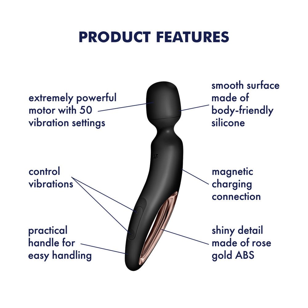 Satisfyer Wand - erland - Black - Black/Rose Gold USB Rechargeable Massage Wand - Mr and Mrs D's