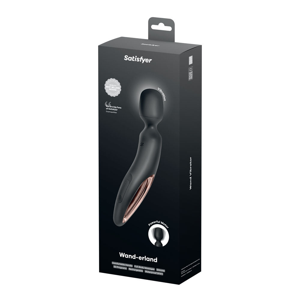 Satisfyer Wand - erland - Black - Black/Rose Gold USB Rechargeable Massage Wand - Mr and Mrs D's