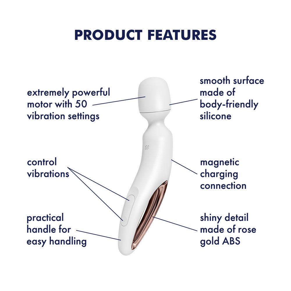 Satisfyer Wand - erland - White - White/Rose Gold USB Rechargeable Massage Wand - Mr and Mrs D's