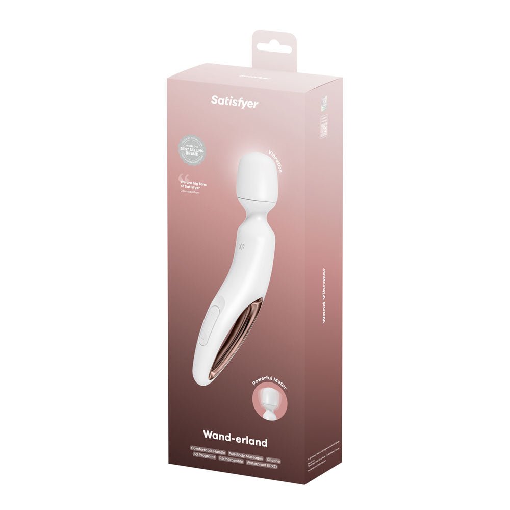 Satisfyer Wand - erland - White - White/Rose Gold USB Rechargeable Massage Wand - Mr and Mrs D's