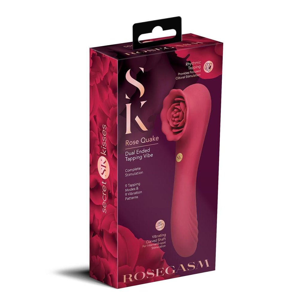 Secret Kisses ROSEGASM ROSE QUAKE - Red 18.8 cm USB Rechargeable Dual Ended Tapping Vibrator - VIBRATORS - Mr and Mrs D's