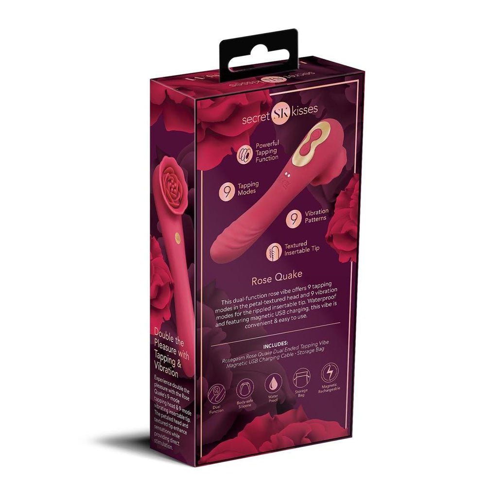 Secret Kisses ROSEGASM ROSE QUAKE - Red 18.8 cm USB Rechargeable Dual Ended Tapping Vibrator - VIBRATORS - Mr and Mrs D's