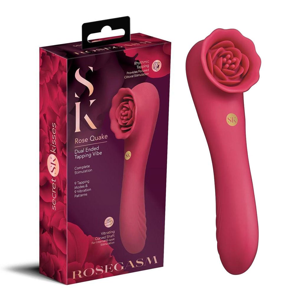 Secret Kisses ROSEGASM ROSE QUAKE - Red 18.8 cm USB Rechargeable Dual Ended Tapping Vibrator - VIBRATORS - Mr and Mrs D's