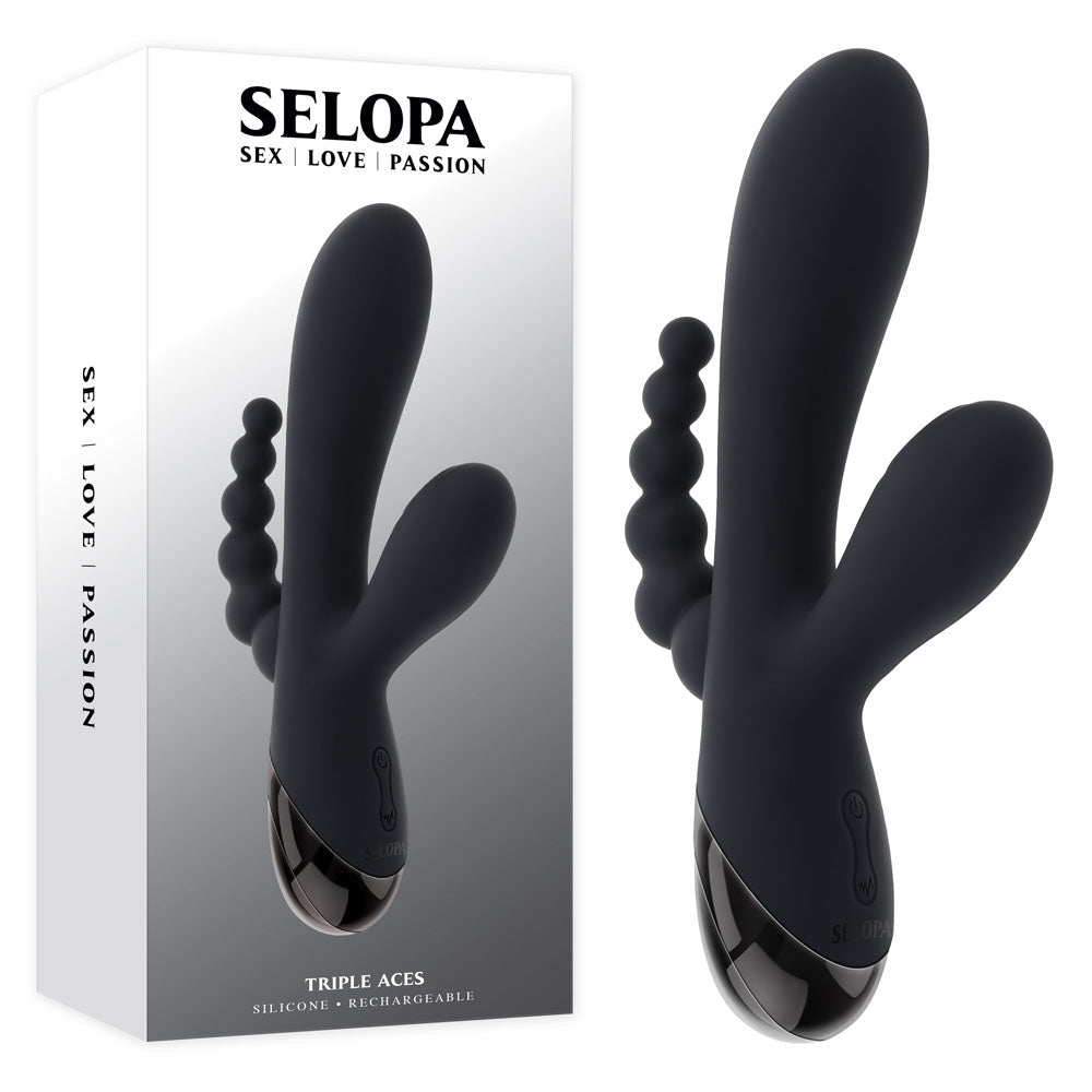 Selopa TRIPLE ACES Triple Stimulator Vibrator - Black 19.7 cm USB Rechargeable - VIBRATORS - Mr and Mrs D's