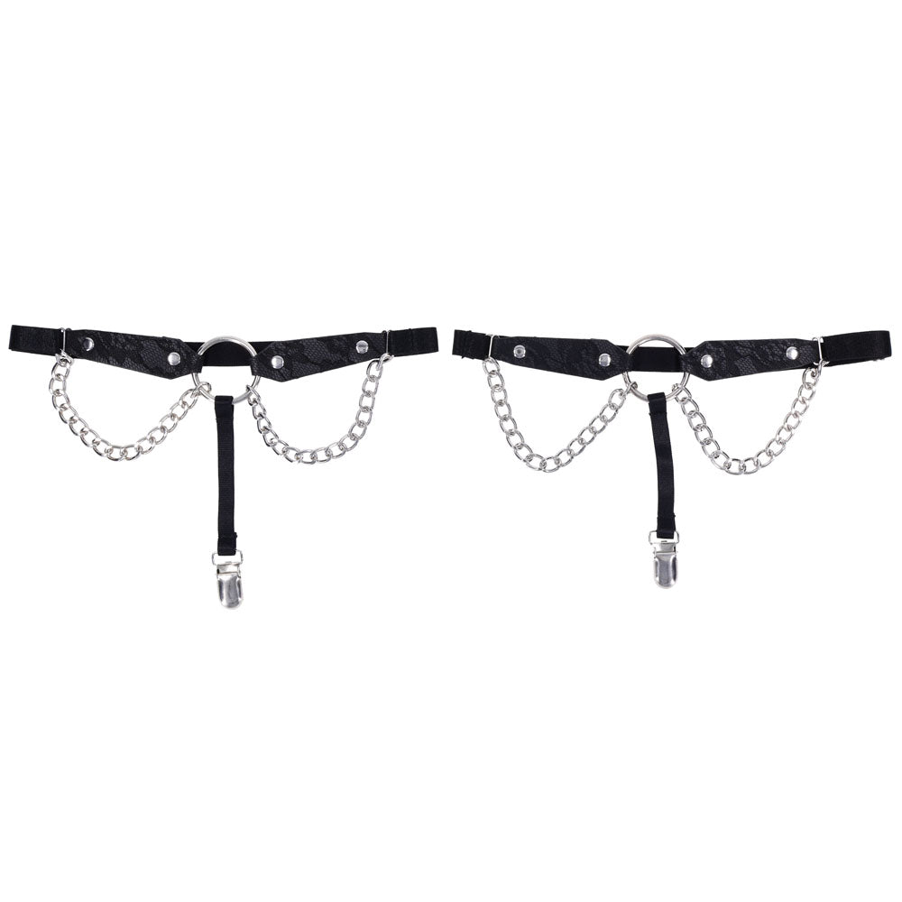 Sex & Mischief Chain Lace Garters - Black/Metal Garters - BONDAGE - TOYS - Mr and Mrs D's