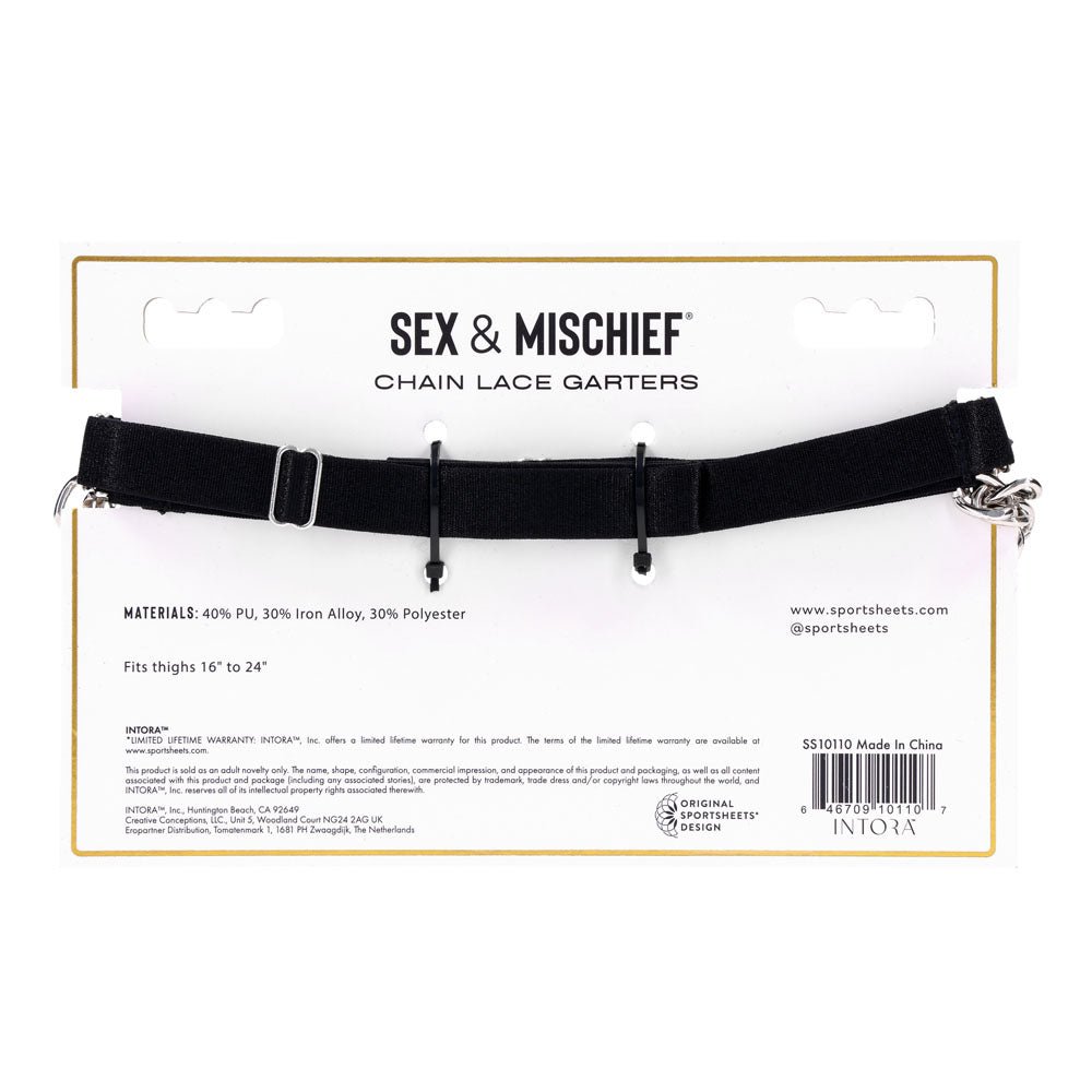 Sex & Mischief Chain Lace Garters - Black/Metal Garters - BONDAGE - TOYS - Mr and Mrs D's