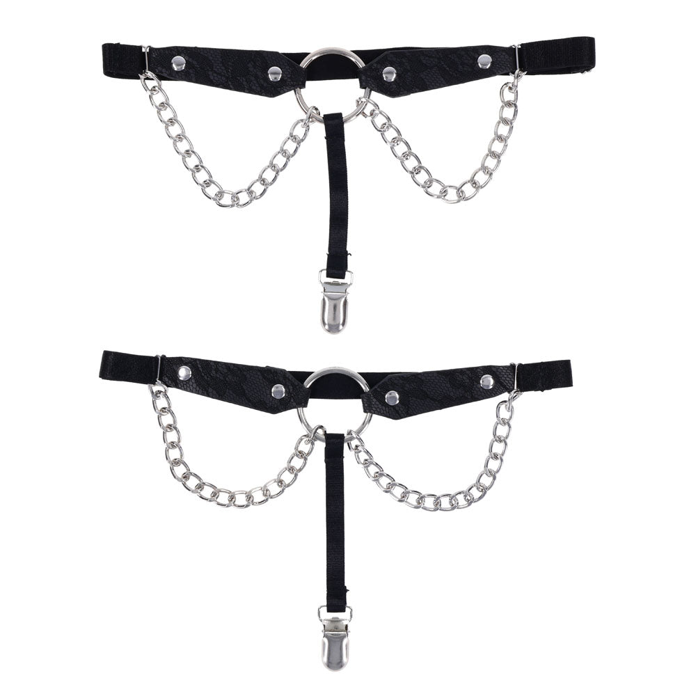 Sex & Mischief Chain Lace Garters - Black/Metal Garters - BONDAGE - TOYS - Mr and Mrs D's